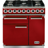 Falcon Deluxe 900 Dual Fuel Cherry Red/Nickel F900DXDFRD/NM