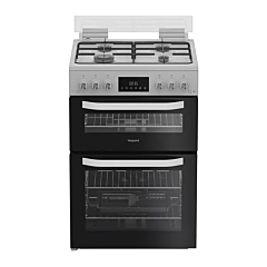 Hotpoint HDG6GDCW 60cm Double Gas Cooker with Glass Lid