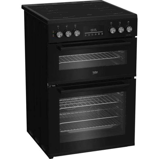 Beko EDC6731K 60cm Double Oven Electric Cooker with Vitroceramic Hob - Black
