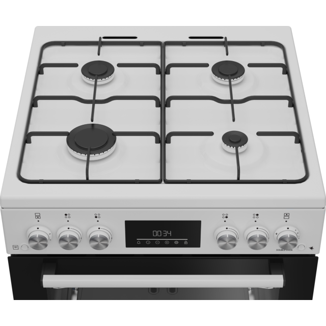 Beko EDG6231W 60cm Twin Cavity Gas Cooker with Enamel Hob - White