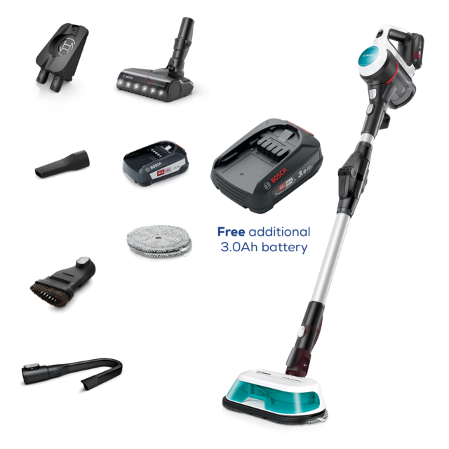 Bosch BCS71HYGGBKIT Unlimited 7 BCS71HYGGB Aqua Vacuum & Mop - 40 Minutes Run Time - White PLUS Battery