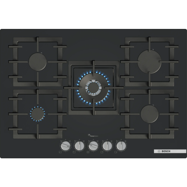 Bosch PPQ7A6I40 75cm Black Gas Hob with 5 Burners