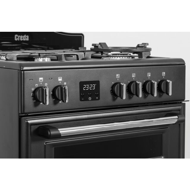 Creda C60DFMRA 59.8cm Dual Fuel Rangecooker with Double Oven and Gas Hob - Anthracite