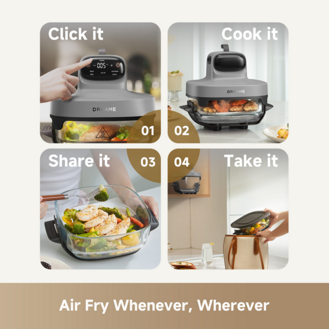 Dreame PT60_GREY Air Fryer with Dual 3D Hot Air Cook