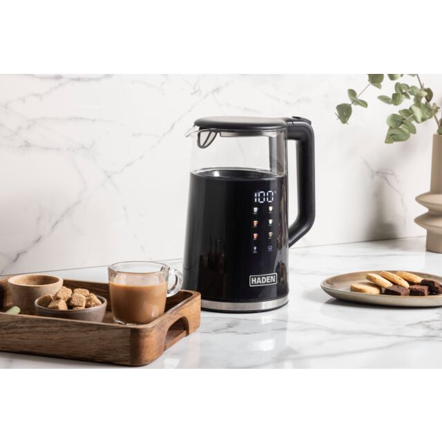 Haden 1.7L Black Touch Screen Glass Kettle with Safety Features