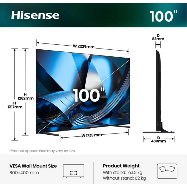 Hisense 100U7STUK 100inch MiniLED 4K 144Hz Smart TV