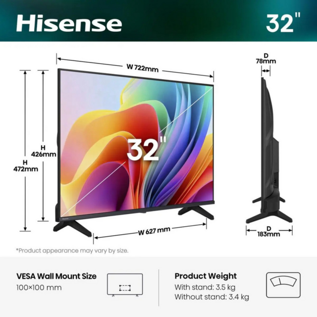 Hisense 32A4STUK 32inch Full HD Smart LED TV Black