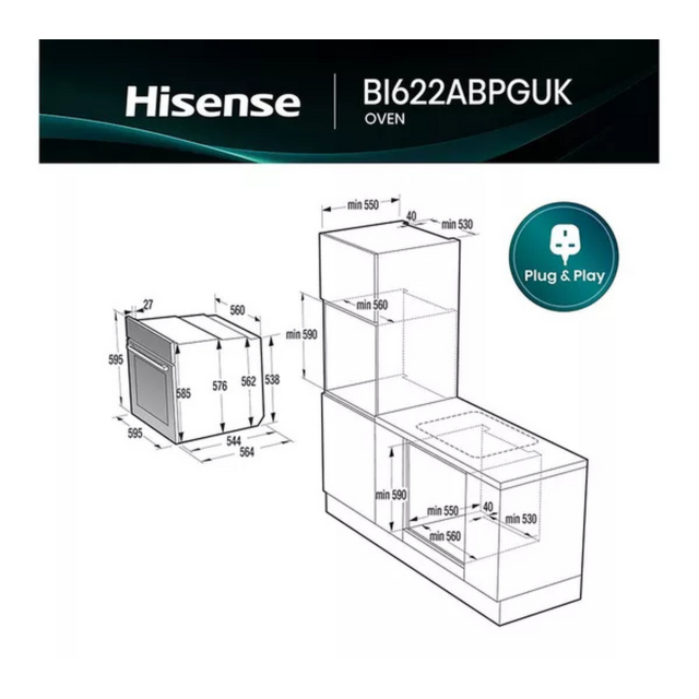 Hisense BI622ABPGUK Built-In Electric Steam Oven Jet Black