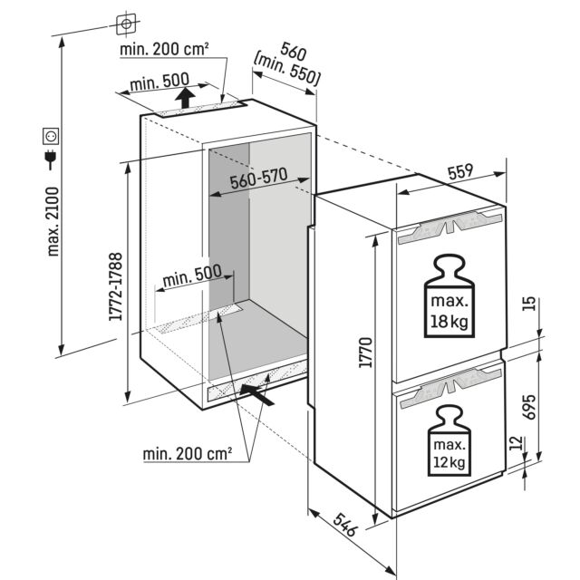 Liebherr ICNE5103 55.9cm 70/30cm Integrated Fridge Freezer