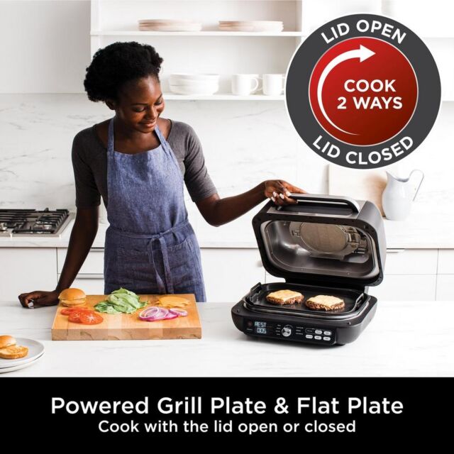 ninja AG651UK Foodi MAX PRO Health Grill, Flat Plate + Air Fryer - Black