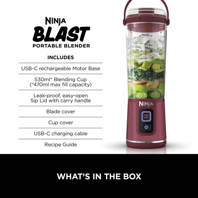 Ninja Blast Compact Cordless Blender Model Cranberry