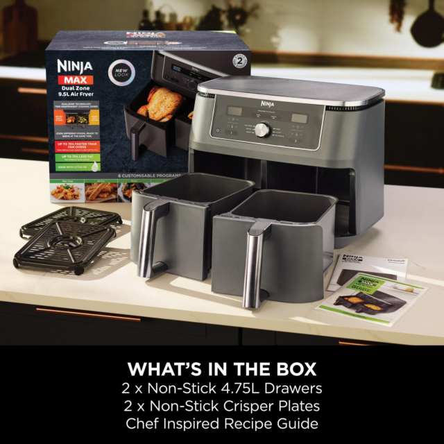 Ninja DZ400UK 9.5 litre MAX 6-in-1 Dual Zone Air Fryer - Gun Metal Grey