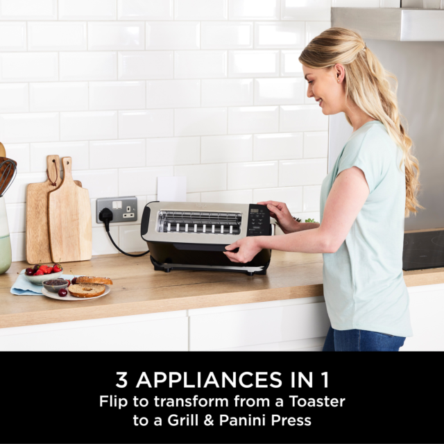 ninja ST200UK 3-in-1 2 Slice Toaster - Grill and Panini Press - Black