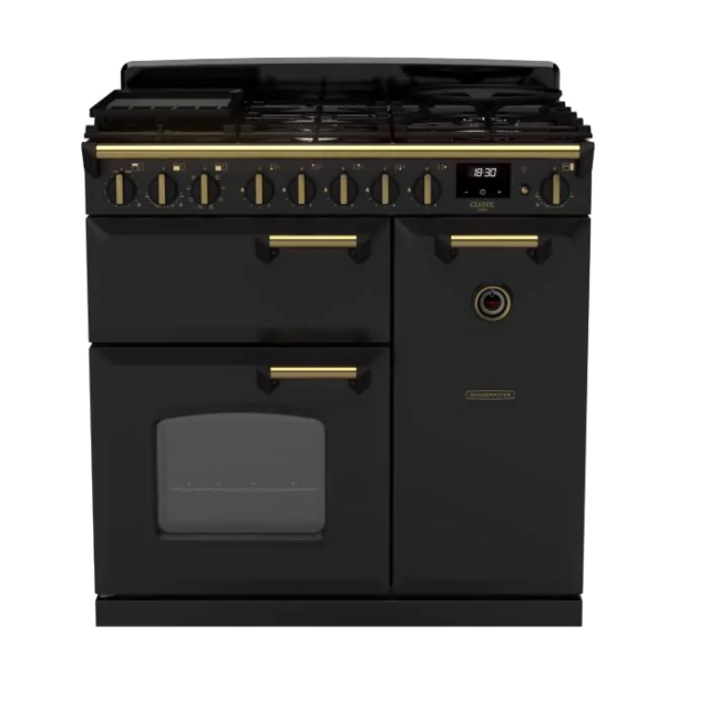 Rangemaster CLDL90DFPCBL/AB1 18256 Classic DLX 90 DF Charcoal Black Antique Brass