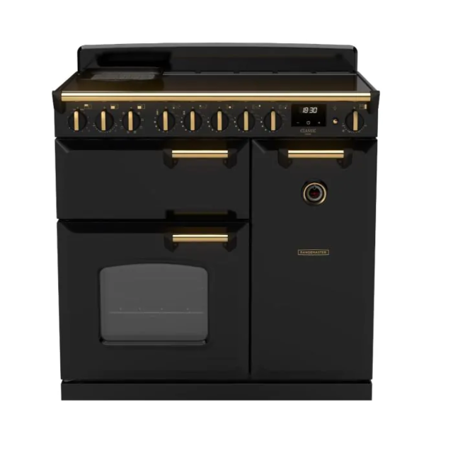 Rangemaster CLDL90EIPGBL/AB1 18275 Classic DLX 90 Ind Gloss Black Antique Brass
