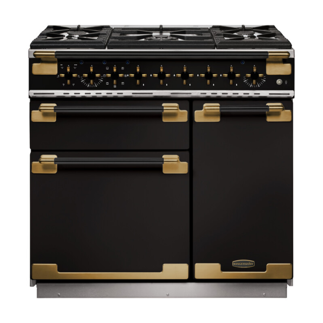 Rangemaster ELS90DFFGB/BE 136330 Elise 90 DF Gloss Blk/Blk Antique Brass
