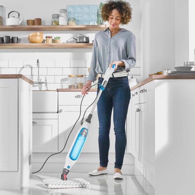 shark S6001UK Klik n'Flip Manual Steam Pocket Mop - White/Blue Bird Blue