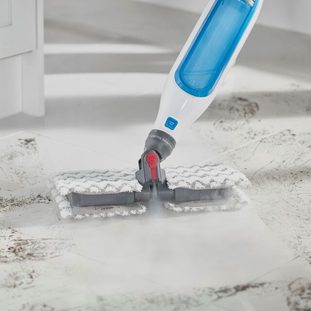 shark S6001UK Klik n'Flip Manual Steam Pocket Mop - White/Blue Bird Blue