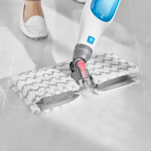 shark S6001UK Klik n'Flip Manual Steam Pocket Mop - White/Blue Bird Blue