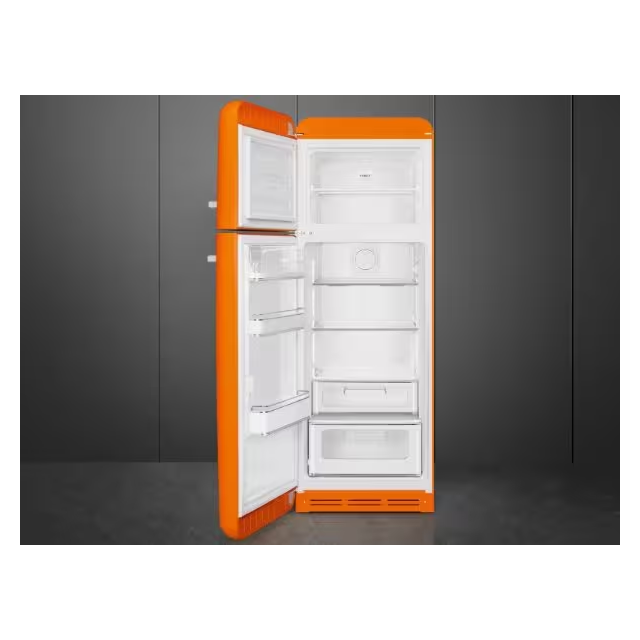 Smeg FAB30LOR6 60cm 50s Style left Hand Hinge Freezer over Fridge Orange