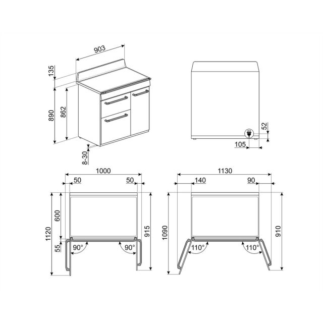 Smeg TR93IP2 90cm Victoria Electric Range Cooker Cream