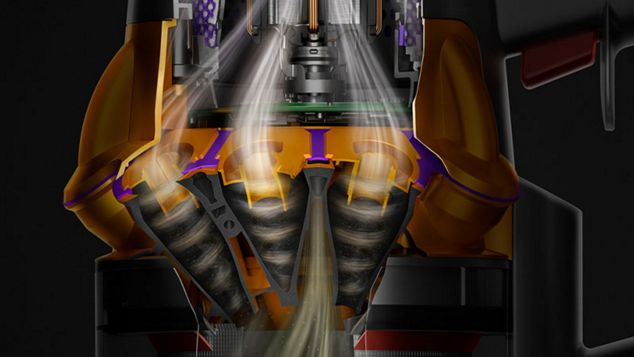 Dyson V15 Detect Absolute displaying readout of dirt levels vacuumed up.