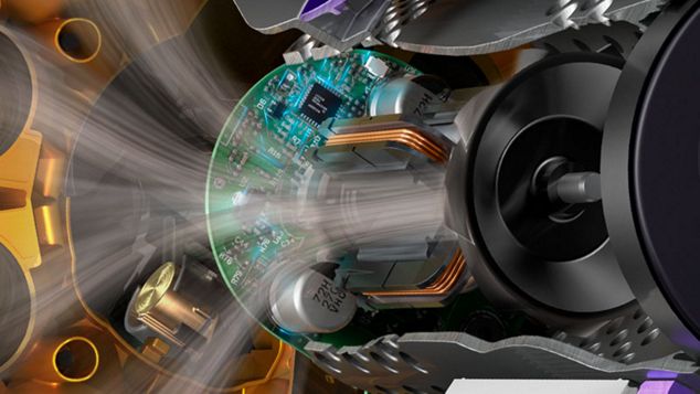Dyson V15 Detect Absolute cutaway illustration of Hyperdymium motor.